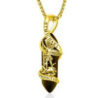wholesale 925 Sterling Silver Gold Plated Saint Michael Archangel Black Onyx Point Pendant Necklace-Gold