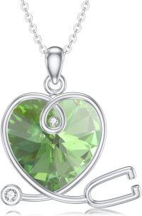 wholesale Sterling Silver Heart Crystal Stethoscope Necklace for Nurse Doctor Women-August Sterling Silver