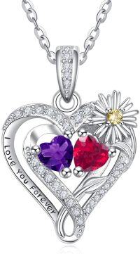 wholesale  Sterling Silver Daisy Heart Birthstone Necklace for Women -02-07-Feb-Jul