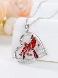 wholesale 925 Sterling Silver Red Enamel Cardinals in Love Heart Pendant Necklace for Women-0-4