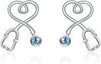wholesale Hypoallergenic S925 Sterling Silver & Austrian Crystals Lead/Nickel-Free Heart Stud Earrings for Nurses-Simulated Aquamarine