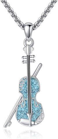 wholesale 925 Sterling Silver Turquoise Music Violin Pendant Necklace for Women Girls s-Violin