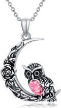 wholesale 925 Sterling Silver Birthstone Owl Pendant Necklace for Women-0-0