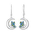 wholesale 925 Sterling Silver Butterfly Crescent Moon Drop Earrings with Green and Blue Enamel Accents-0-0