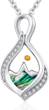 wholesale 925 Sterling Silver Abalone Shell Mountain Design with Yellow Stone and Cubic Zirconia Pendant Necklace for Women (18+2) - Christian -White Gold