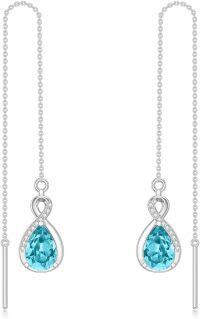 wholesale 925 Sterling Silver 12 Birthstone Infinity Threader Drop Earrings for Women-12-December-Blue