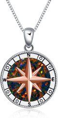 wholesale 925 Sterling Silver Opal Compass Pendant Necklace s for Women Girlfriends Wives Daughters-0-0