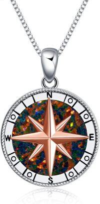wholesale 925 Sterling Silver Opal Compass Pendant Necklace s for Women Girlfriends Wives Daughters-Compass Necklace-Opal