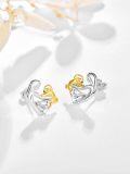 wholesale 925 Sterling Silver Heart-Shaped Dog Stud Earrings with Cubic Zirconia - Gift for Dog Moms & Pet Lovers-0-1