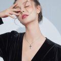 TOUPOP Sterling Silver Birthstone Heart Cross Pendant Necklace For Women-0-1