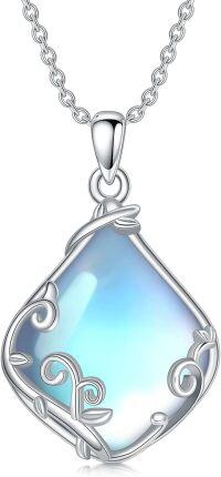 wholesale Sterling Silver Natural Gemstone Filigree Teardrop Pendant Necklace for Mom-Moonstone