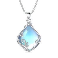 wholesale 925 Sterling Silver Black Enamel Teardrop Necklace Wholesale With Vine Detailing-Moonstone