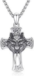 wholesale 925 Sterling Silver &  Celtic Knot Wolf Head Cross Pendant Necklace -0-0