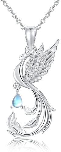 wholesale 925 Sterling Silver Moonstone Abalone Shell Phoenix Pendant Necklace-Moonstone Phoenix Necklace