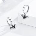 wholesale 925 Sterling Silver Black Onyx Bat Huggie Hoop Earrings Gothic Punk Style Vampire Jewelry for Women Girls 3cm Diameter-0-3