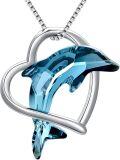 wholesale 925 Sterling Silver Blue Crystal Dolphin Pendant Necklace s for Women Girls Mom Girlfriend-0-0