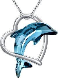 wholesale 925 Sterling Silver Blue Crystal Dolphin Pendant Necklace s for Women Girls Mom Girlfriend-Dolphin-heart