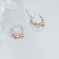 wholesale 925 Sterling Silver Rose Gold Plated Fox Shape Hoop Earrings with Cubic Zirconia Accents-0-3