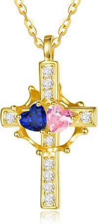 wholesale  Sterling Silver Birthstones Gold Cross Necklace for Women -09-10-Sept-Oct-09-10-Sept-Oct