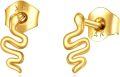 wholesale 14K Yellow Gold Snake Stud Earrings Minimalist Animal Jewelry for Women-0-0