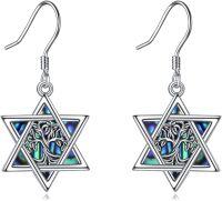 wholesale 925 Sterling Silver Star of David Dangle Earrings with Tree of Life Design, Hypoallergenic, Lead & Nickel Free, 15.8-19.7mm, Gift Box Included-Tree