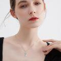 wholesale 925 Sterling Silver Harp Musical Instrument Pendant Necklace with Cubic Zirconia Stones and Chain for Women Girls  43cm Length-0-1