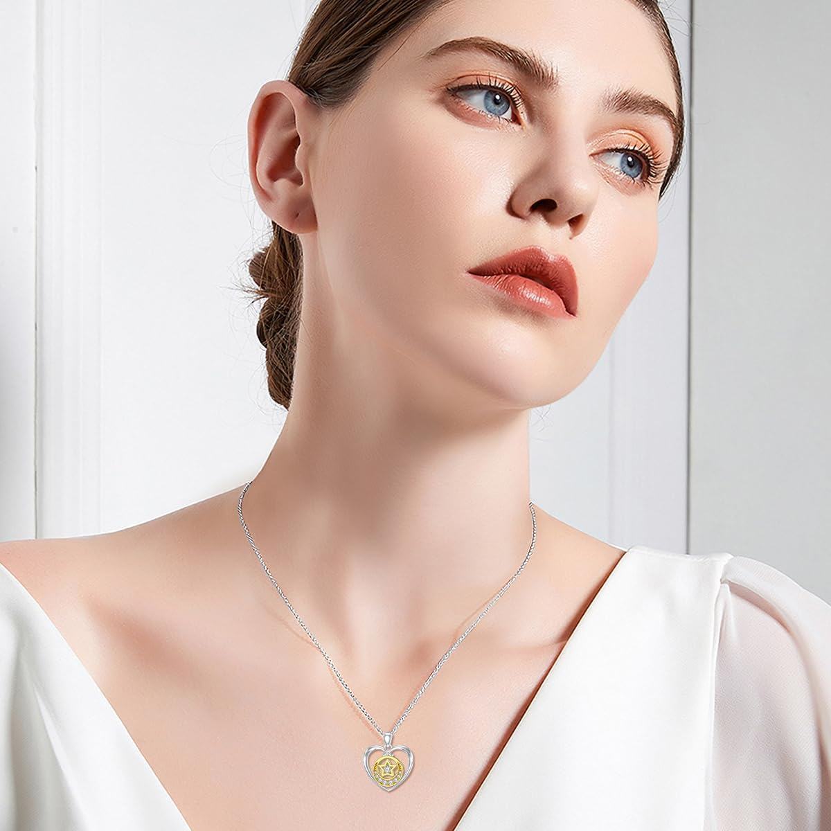 wholesale 925 Sterling Silver Star and Cubic Zirconia Pendant Necklaces for Women-0-2