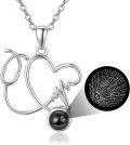 wholesale 925 Sterling Silver Stethoscope & Heartbeat Pendant Necklace Gift for Nurses with Black Engraved Charm-0-0