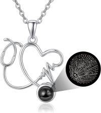 wholesale 925 Sterling Silver Stethoscope & Heartbeat Pendant Necklace Gift for Nurses with Black Engraved Charm-i love you in 100 languages