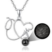 wholesale 925 Sterling Silver Heart Pendant Necklace With Engraved Moonstone Charm-i love you in 100 languages