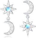 wholesale 925 Sterling Silver Star & Crescent Moon Dangle Earrings with Opalite Stone and CZ Accents-0-0