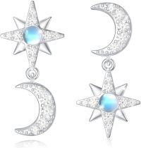 wholesale 925 Sterling Silver Star & Crescent Moon Dangle Earrings with Opalite Stone and CZ Accents-I