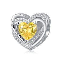 wholesale 925 Sterling Silver Heart Birthstone Charms for Bracelets Jewelry Gifts-Bead - Nov - Citrine