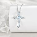 wholesale 925 Sterling Silver Aquamarine Cross Pendant Necklace for Women, March Birthstone Gift-0-3