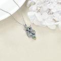 wholesale 925 Sterling Silver Green Moonstone Filigree Owl Pendant Necklace for Women-0-3
