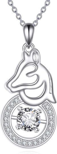 wholesale 925 Sterling Silver Round Crystal Cow Head Pendant Necklaces for Women Girls  45cm Chain Length-Horse