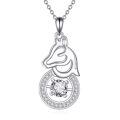 wholesale 925 Sterling Silver Round Crystal Cow Head Pendant Necklaces for Women Girls  45cm Chain Length-0-0