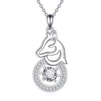 wholesale 925 Sterling Silver Round Crystal Cow Head Pendant Necklaces for Women Girls  45cm Chain Length-Horse