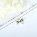 wholesale 925 Sterling Silver Double Layered Ankle Anklet with Enamel Dragonfly and Beads - Adjustable Size for Women & Girls Ideal as Anniversary or Birthday Gifts-0-2