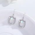 wholesale 925 Sterling Silver White Fire Opal & Cubic Zirconia Horse Shoe Drop Earrings for Women Girls  4cm Long-0-2