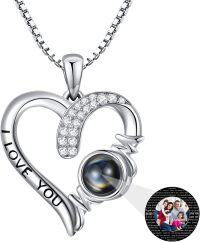 wholesale 925 Sterling Silver Love Express Mom Necklace with 100 Language Stone - Custom Photo Projection Heart Pendant for Mother, Grandmother-D-Mom+Photo