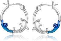 wholesale 925 Sterling Silver Blue Enamel Dolphin Wave Hoop Earrings for Women-Dolphin Earring N