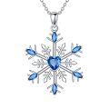 wholesale 925 Sterling Silver Blue Crystal Snowflake Heart Pendant Necklace-0-0