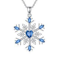 wholesale 925 Sterling Silver Blue Crystal Snowflake Heart Pendant Necklace-Snowflake-1