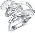 wholesale Sterling Silver Leaf Ring with Birthstone Adjustable Wrap Promise Engagement Wedding Rings for Women-0-31
