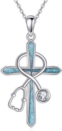 wholesale 925 Sterling Silver 925 Turquoise & Cubic Zirconia Accents Celtic Knot Cross Pendant Necklace-stethoscope cross necklace