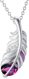 wholesale 925 Sterling Silver Purple Crystal Feather Pendant Necklace s for Women-0-0