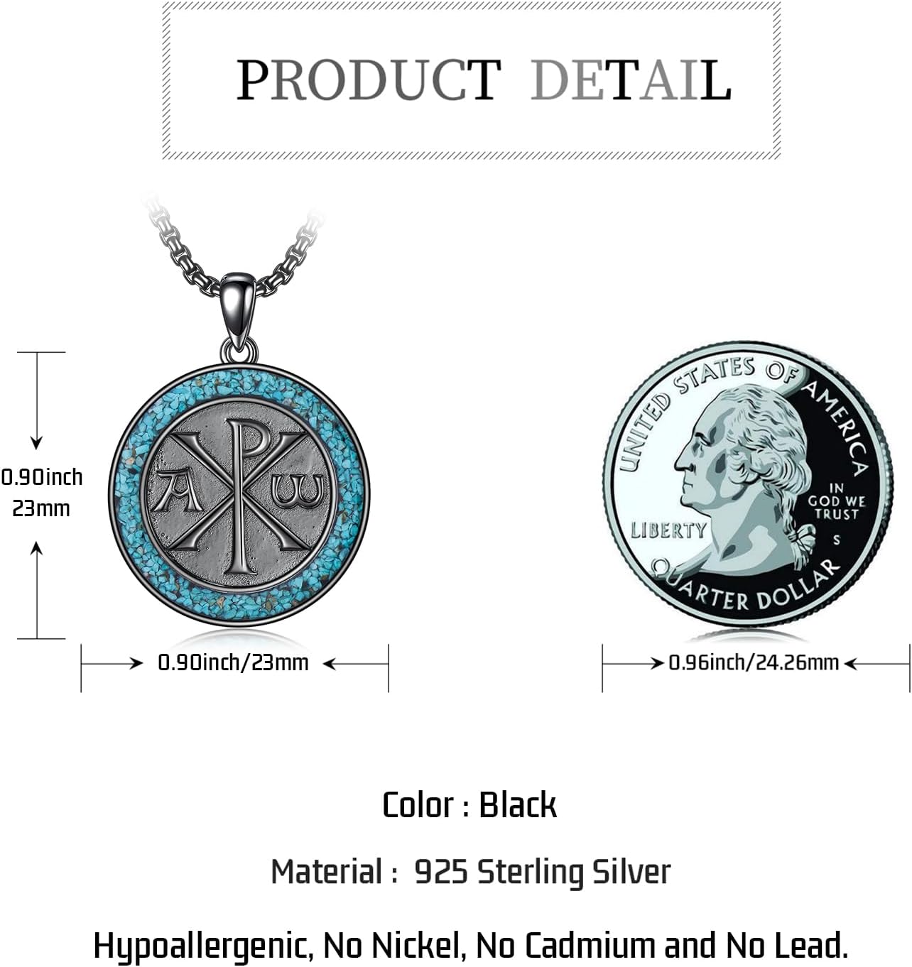 wholesale 925 Sterling Silver Blue Stone Masonic Chi Rho Pendant Necklace for Men Women Gifts-0-3