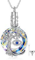wholesale 925 Sterling Silver Rainbow Crystal Tree of Life Evil Eye Urn Keepsake Locket Necklace for Ashes Memorial Jewelry 24 Chain Included-0-6