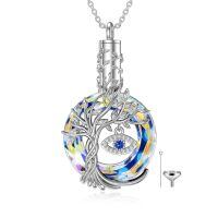 wholesale 925 Sterling Silver Tree Of Life Evil Eye Rainbow Crystal Oil Diffuser Pendant Necklace-Urn-Evil Eye-Aurore Boreale Crystal